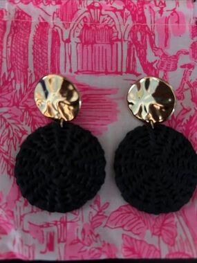 J.Crew Gold and Black Round Woven Drop Earrings -